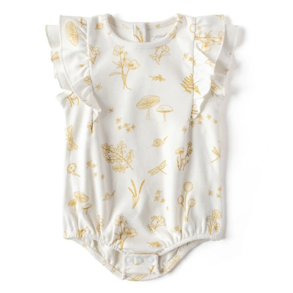 Pehr Botanica Print 100% Cotton Sleeveless Ruffle One Piece, 0-3 mo